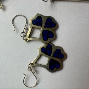 Blue Heart Alpaca Silver Earrings